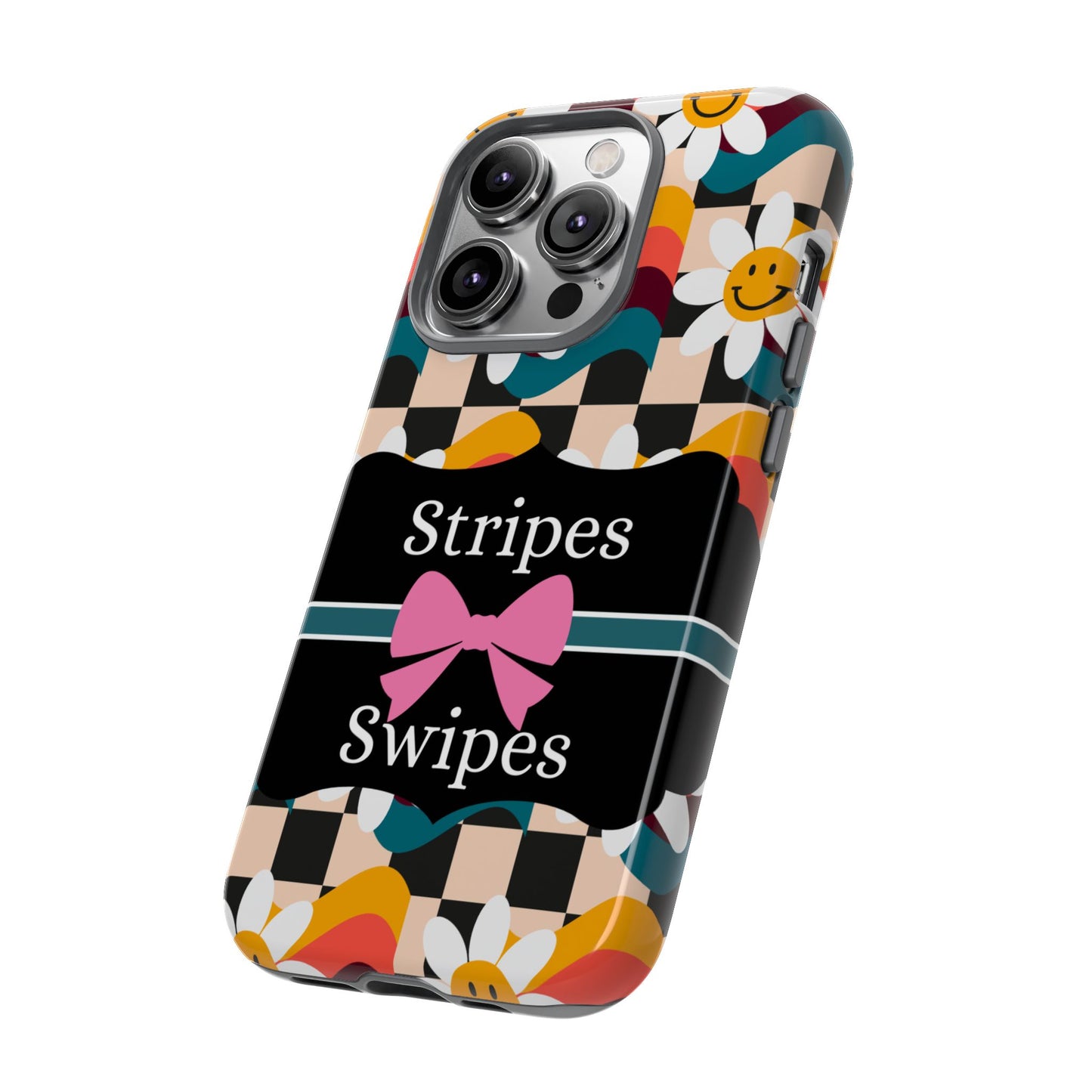 Phone Case iPhone 16/15/14 - Smiley Faces Stripes & Swipes Tough Case