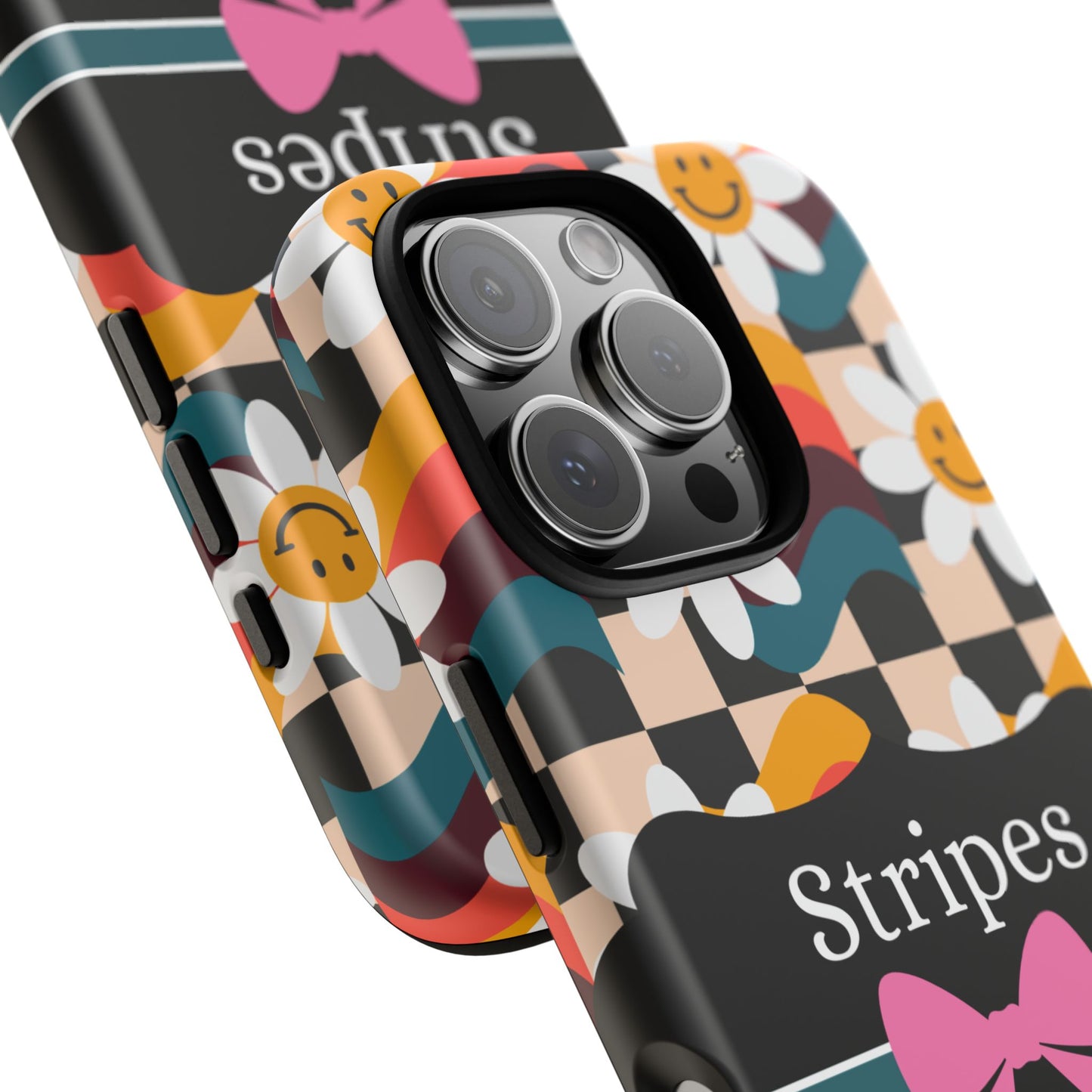 Phone Case iPhone 16/15/14 - Smiley Faces Stripes & Swipes Tough Case