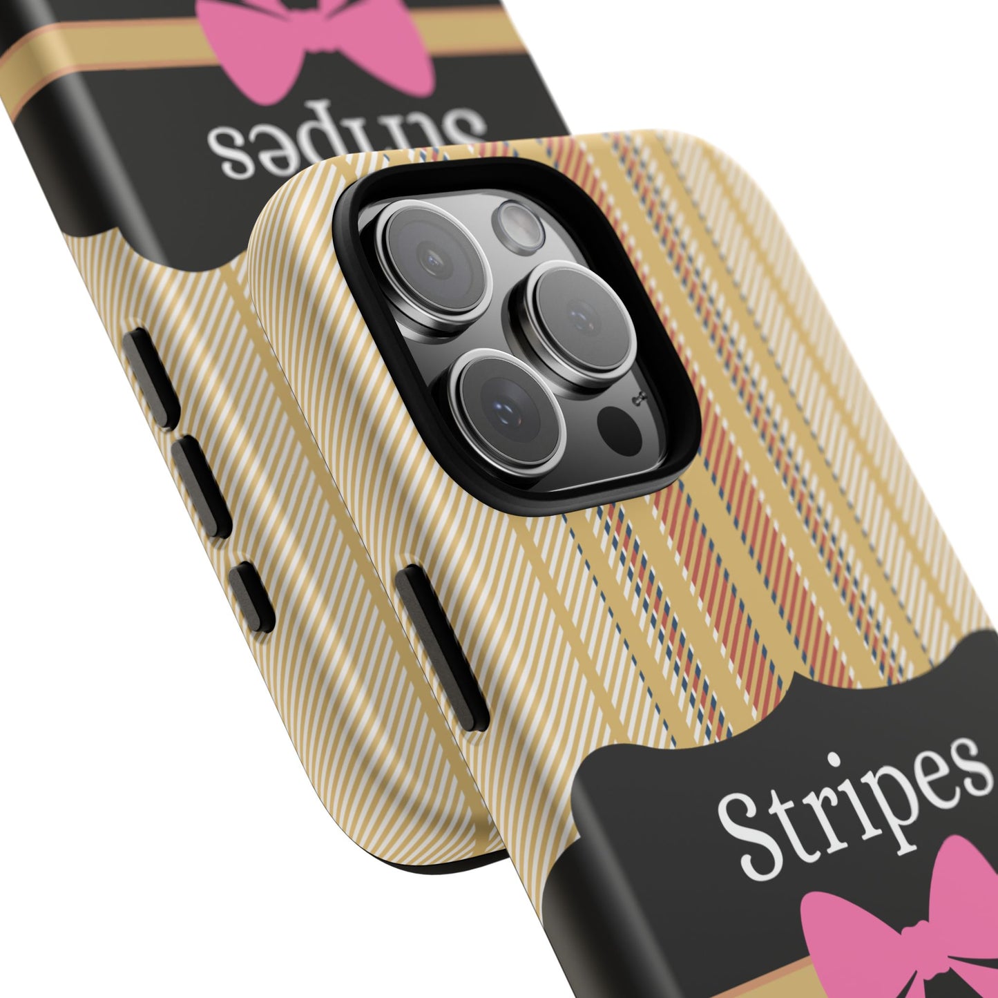 Phone Case iPhone 16/15/14 - Beige/Micro Stripes & Swipes Tough Case