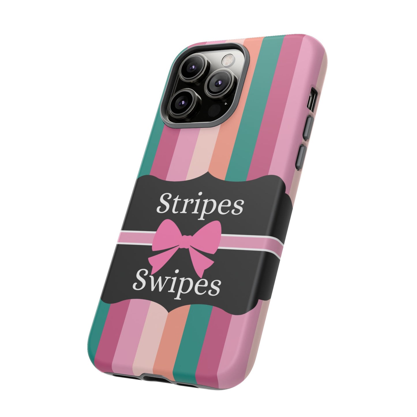 Phone Case iPhone 16/15/14 - Green/Pink/Peach Stripes & Swipes Tough Case