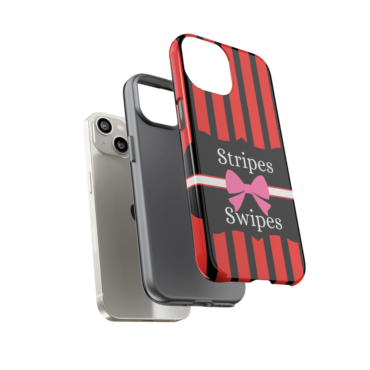 Phone Case iPhone 16/15/14 - Red/Black/White Stripes & Swipes Tough Case