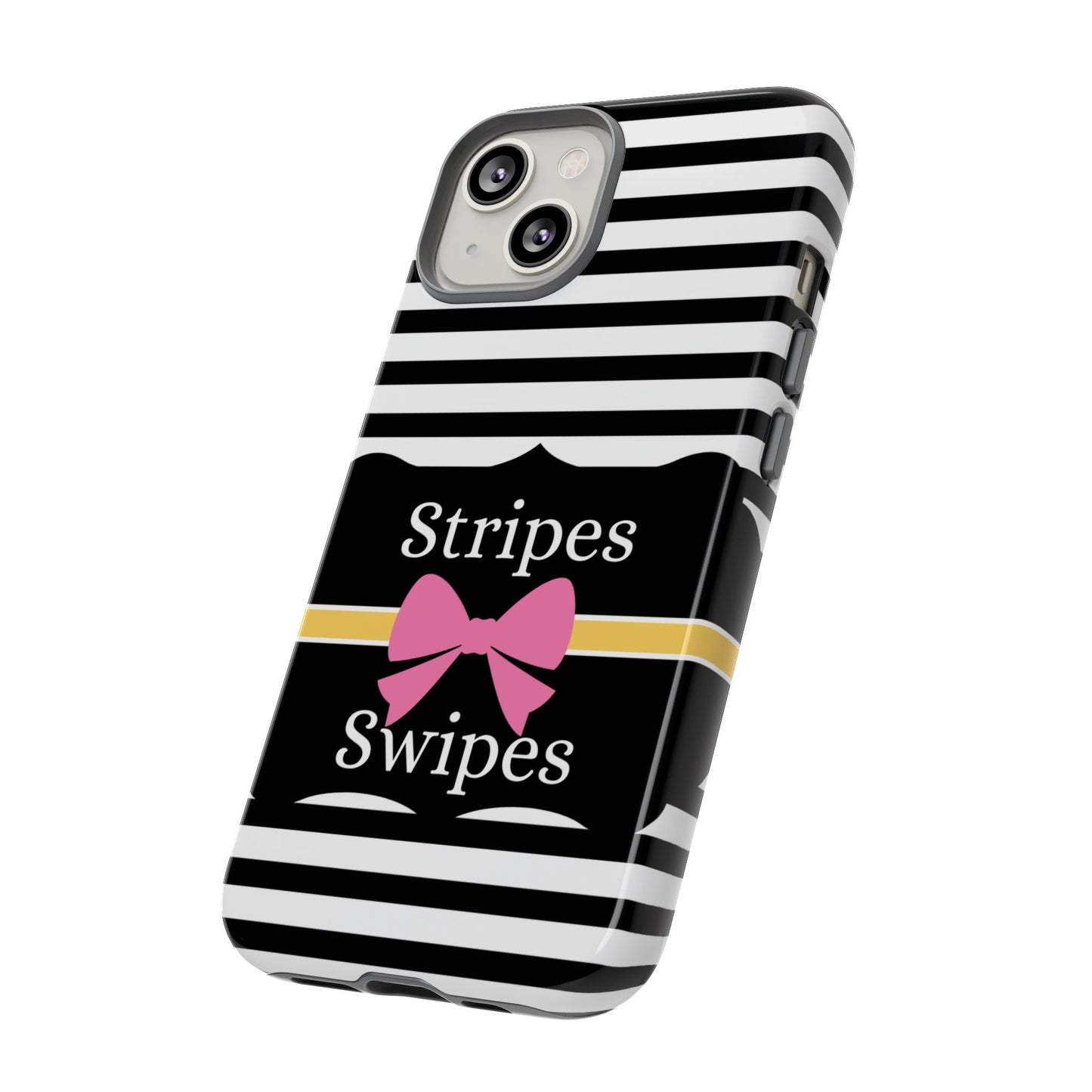 Phone Case iPhone 16/15/14 - Black/White/Yellow Stripes & Swipes Tough Case