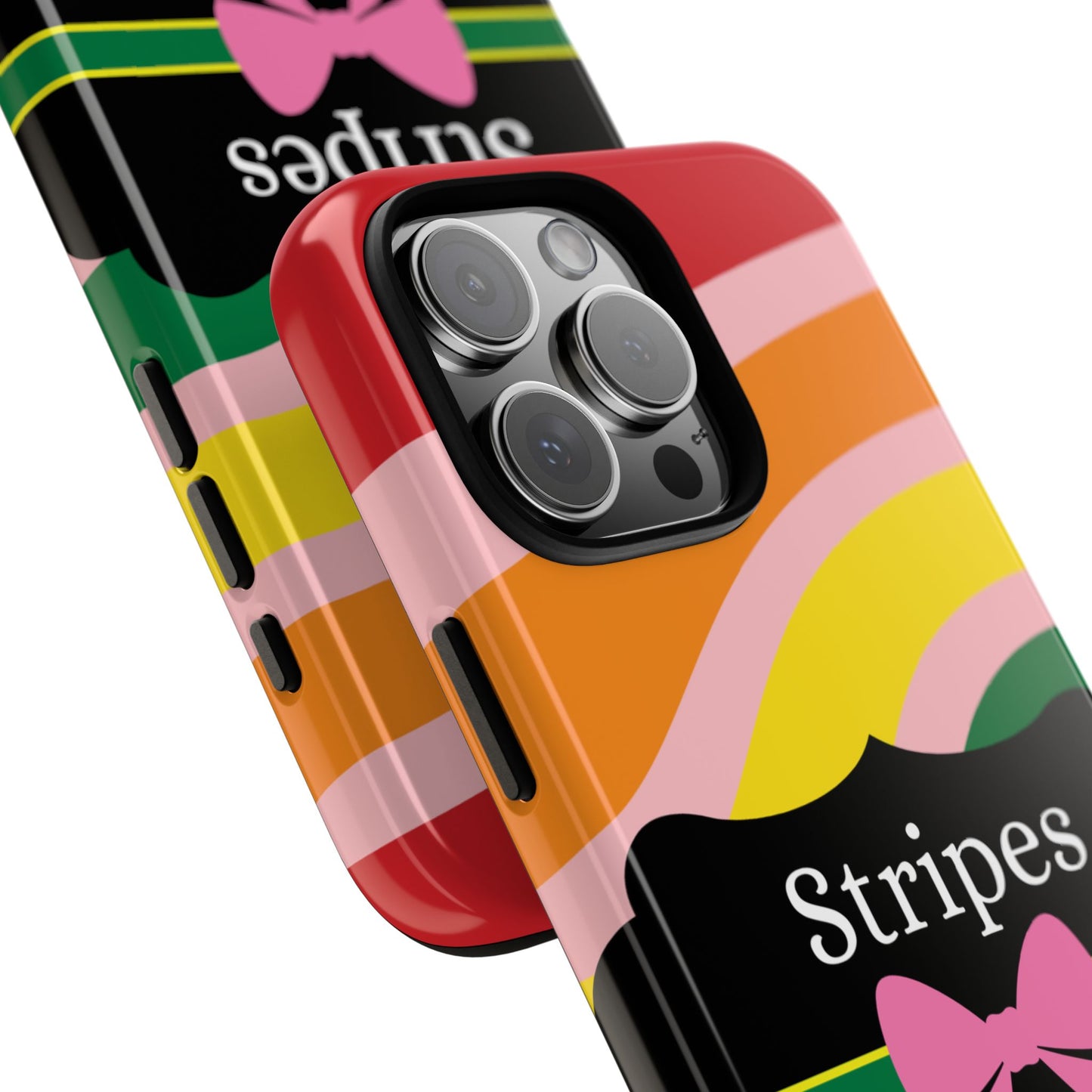 Phone Case iPhone 16/15/14 - Wavy Vivid/Pink Stripes & Swipes Tough Case