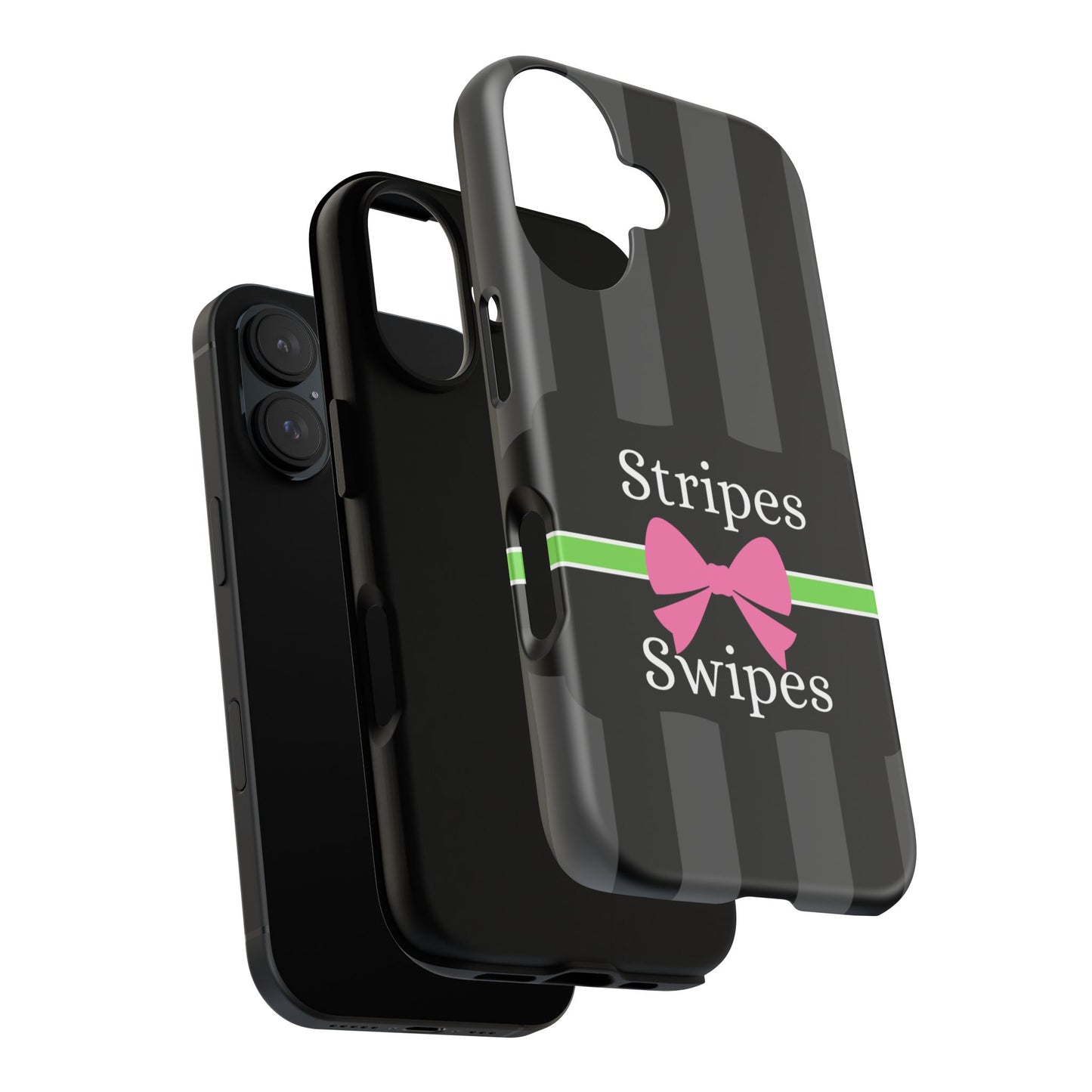 Phone Case iPhone 16/15/14 - Black/Gray/Pink Stripes & Swipes Tough Case