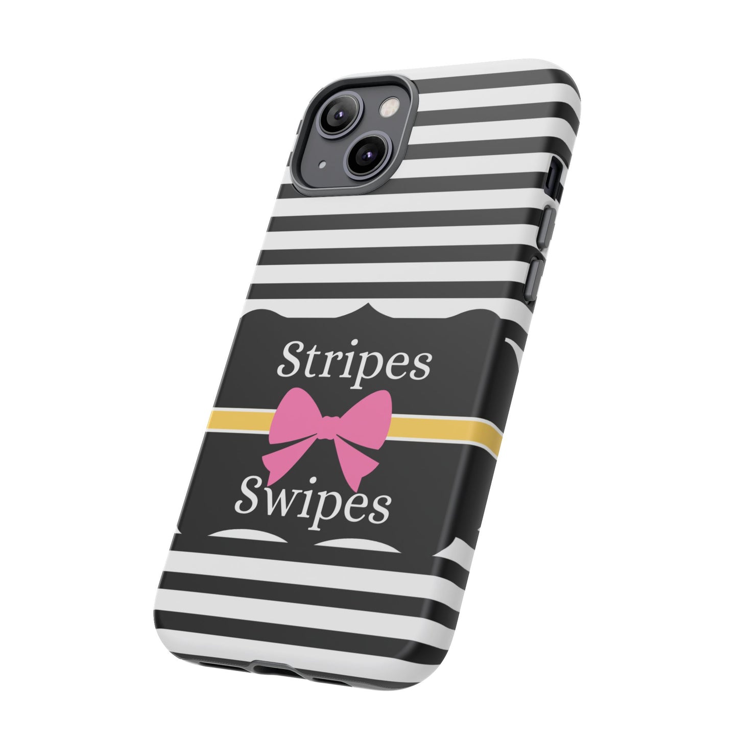 Phone Case iPhone 16/15/14 - Black/White/Yellow Stripes & Swipes Tough Case