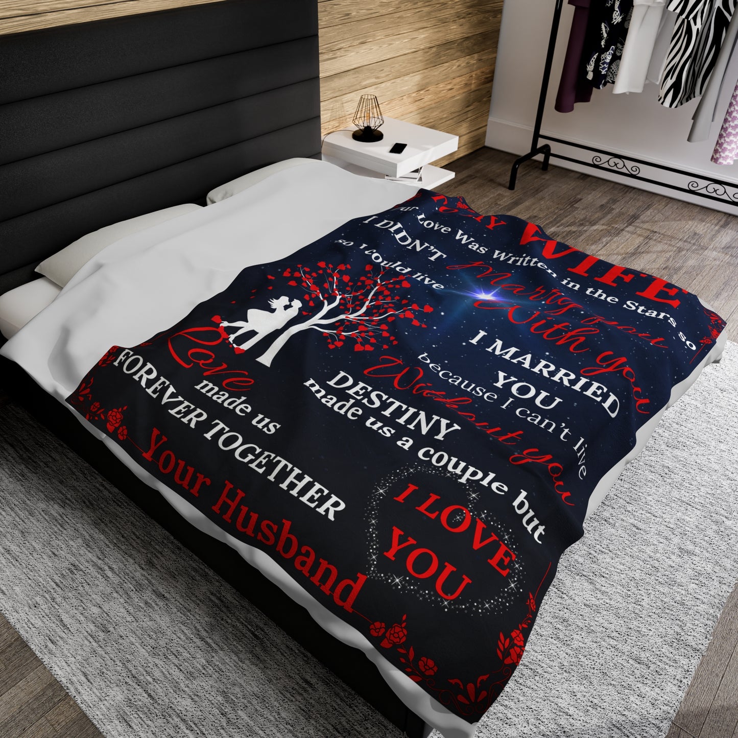 To My Wife Why I Married You - Red Velveteen Plush Blanket Blue/Black