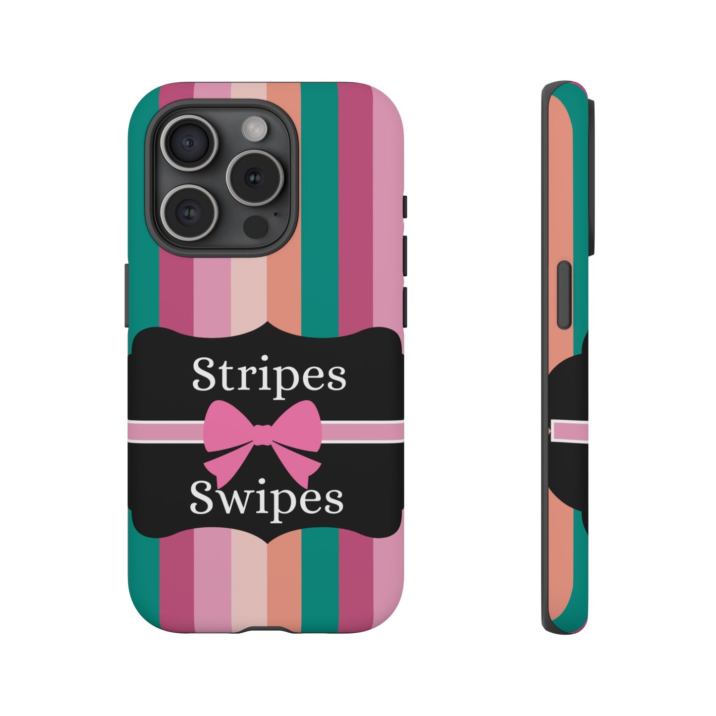 Phone Case iPhone 16/15/14 - Green/Pink/Peach Stripes & Swipes Tough Case