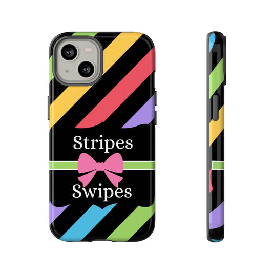 Phone Case iPhone 16/15/14 - Diagonal Vivid Black Stripes & Swipes Tough Case