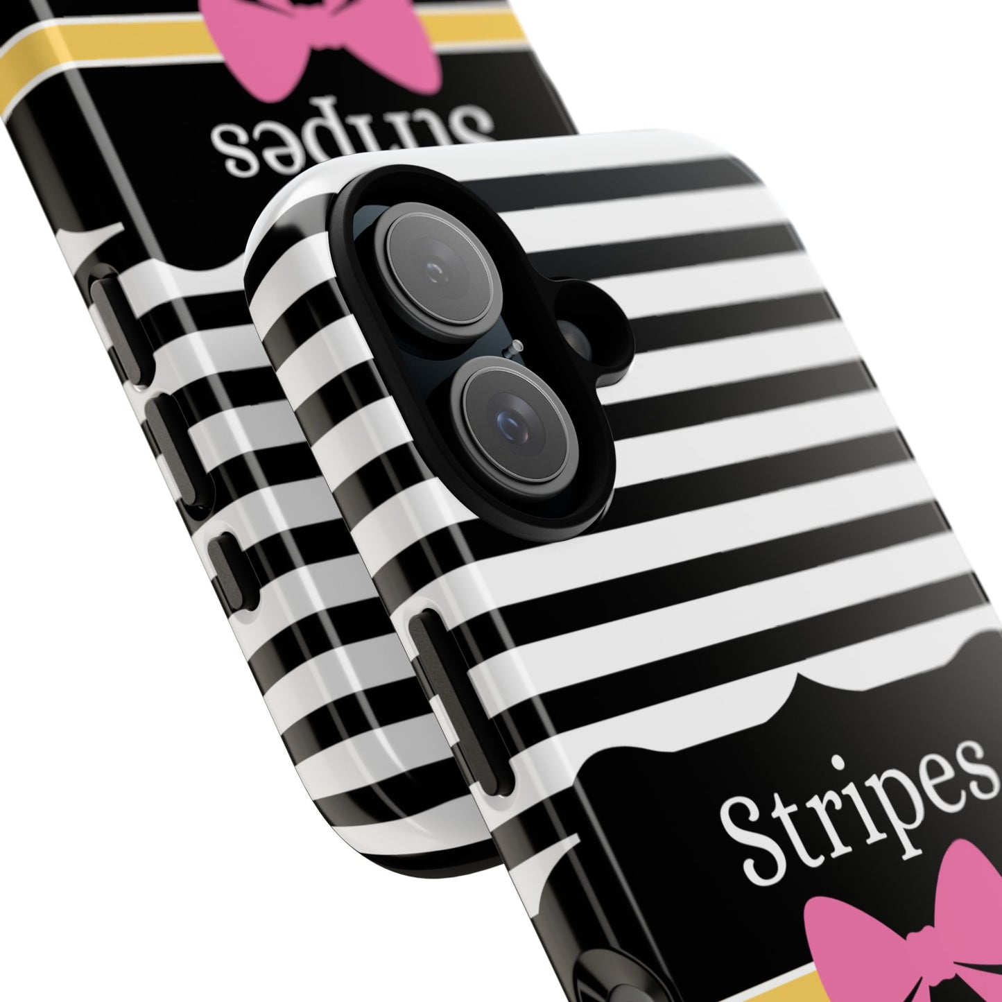 Phone Case iPhone 16/15/14 - Black/White/Yellow Stripes & Swipes Tough Case