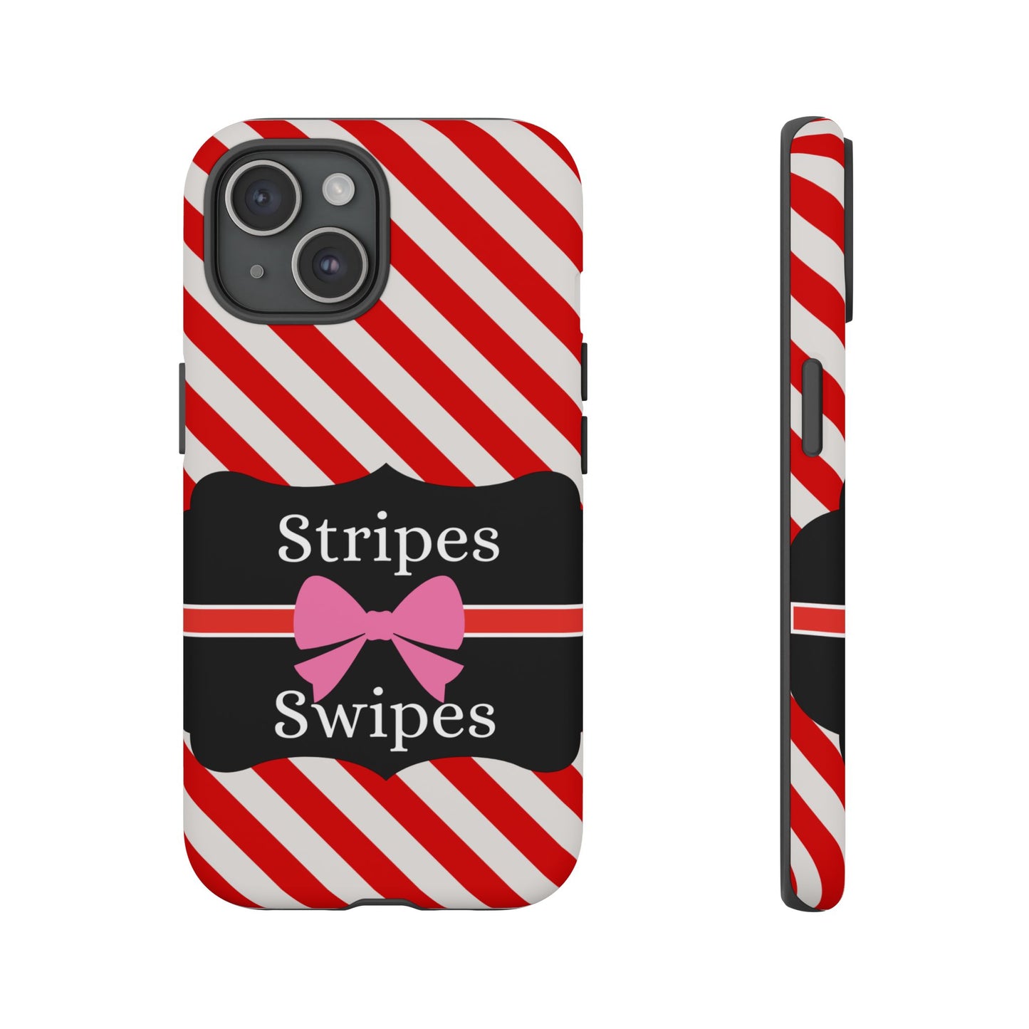 Phone Case iPhone 16/15/14 - Red/White Stripes & Swipes Tough Case