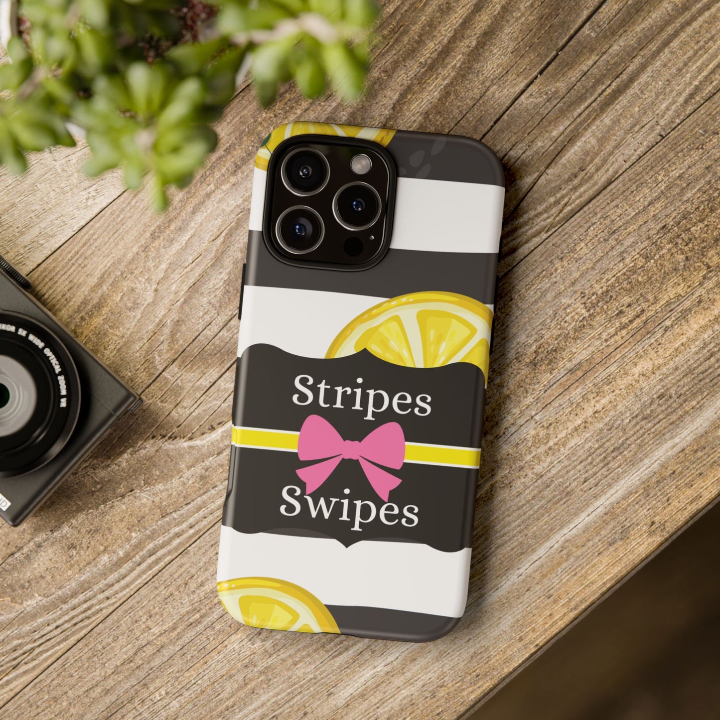 Phone Case iPhone 16/15/14 - Lemony Stripes & Swipes Tough Case