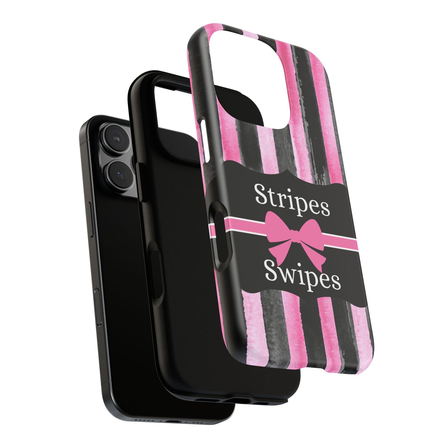 Phone Case iPhone 16/15/14 - Black/Pink Stripes & Swipes Tough Case