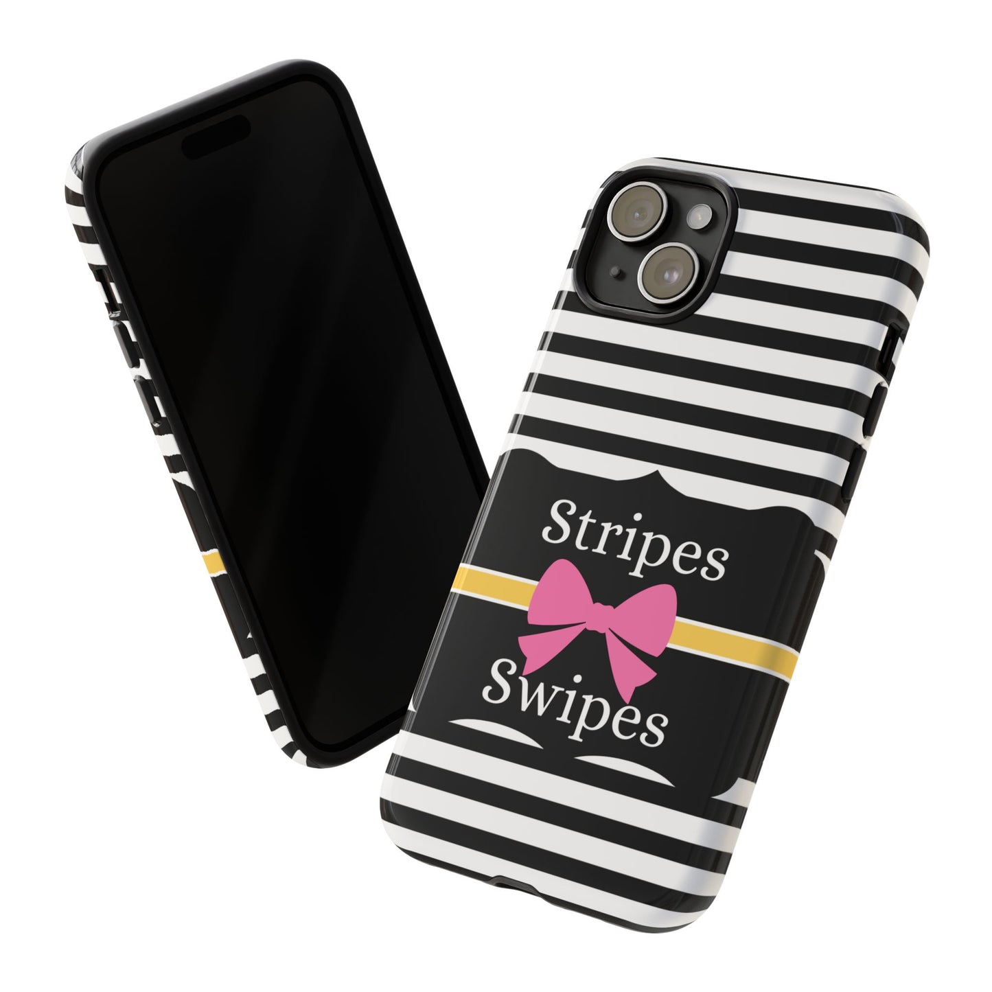 Phone Case iPhone 16/15/14 - Black/White/Yellow Stripes & Swipes Tough Case