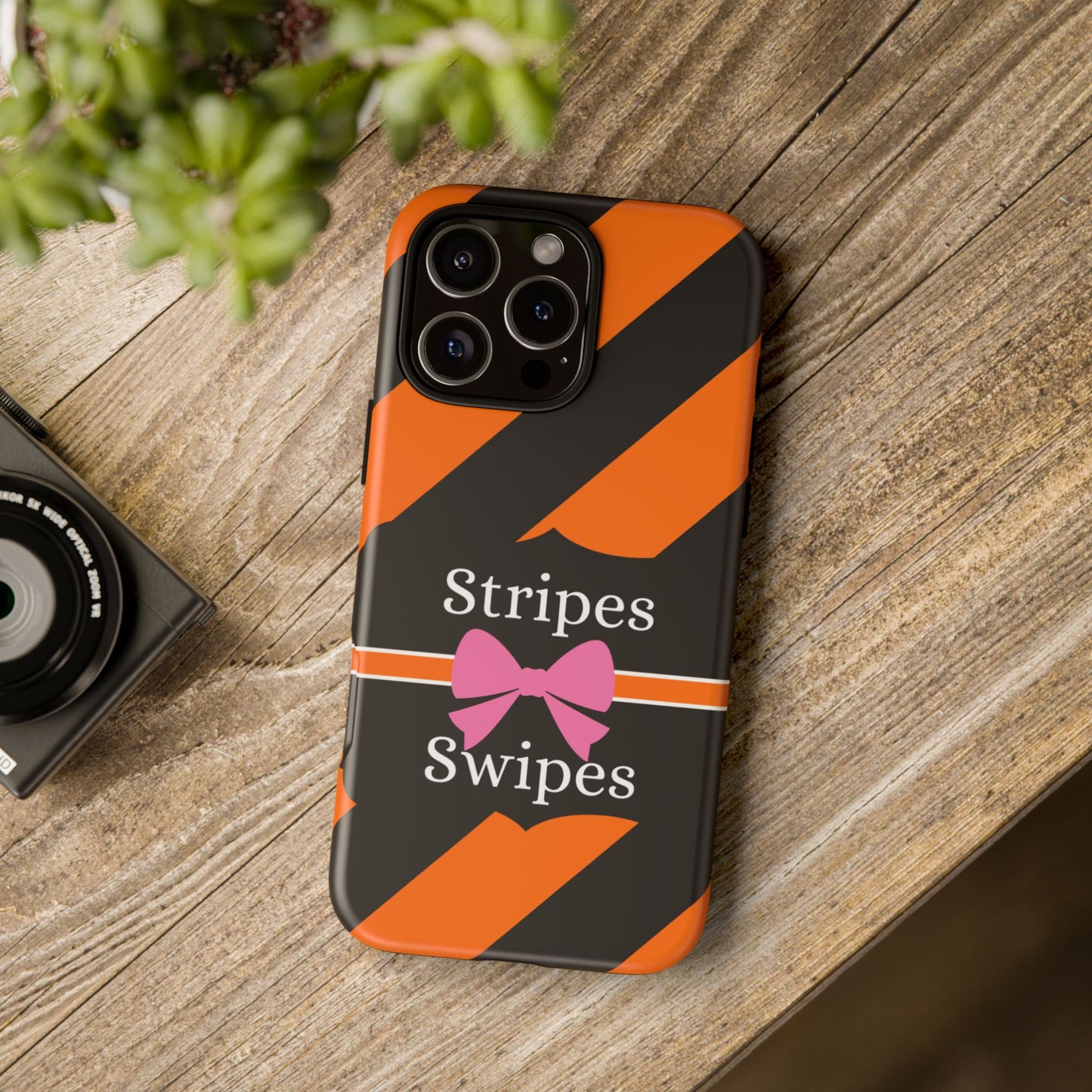 Phone Case iPhone 16/15/14 - Orange/Black Stripes & Swipes Tough Case