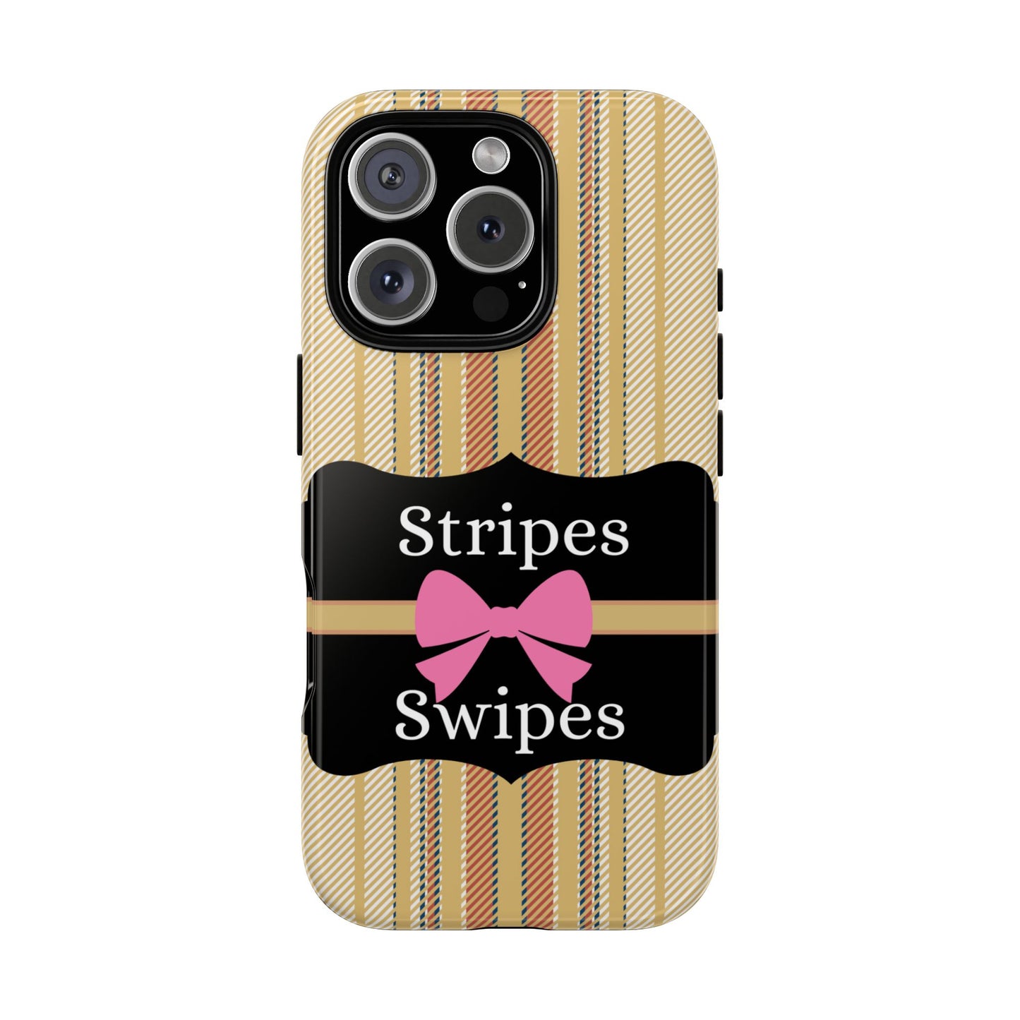 Phone Case iPhone 16/15/14 - Beige/Micro Stripes & Swipes Tough Case