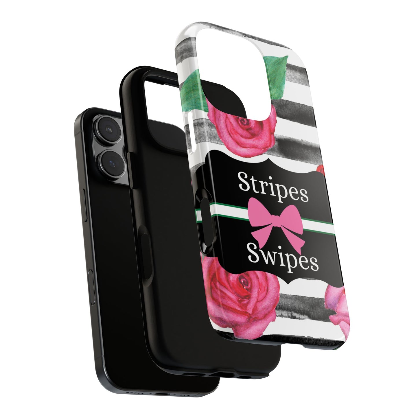 Phone Case iPhone 16/15/14 - Black/White Rose Stripes & Swipes Tough Case