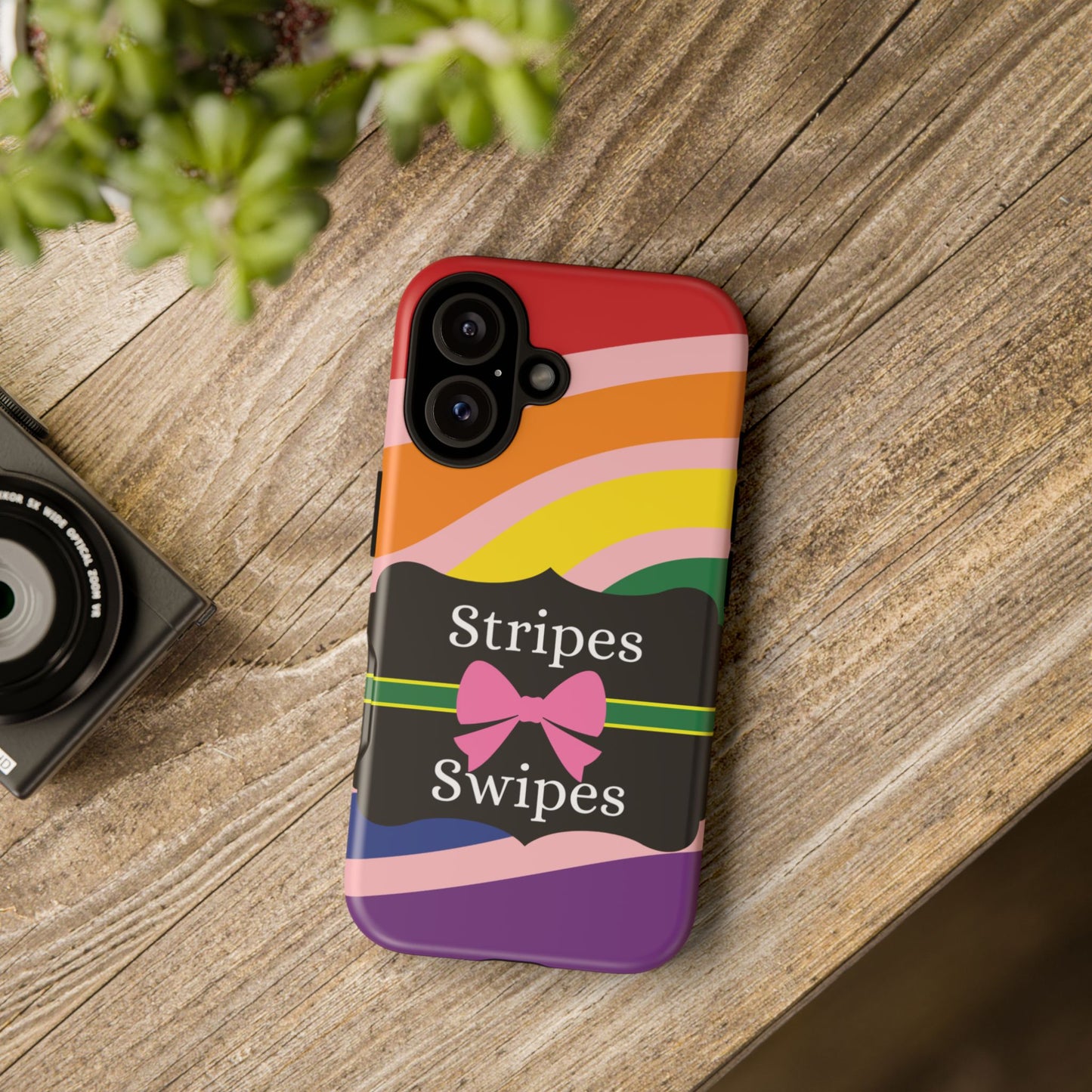 Phone Case iPhone 16/15/14 - Wavy Vivid/Pink Stripes & Swipes Tough Case