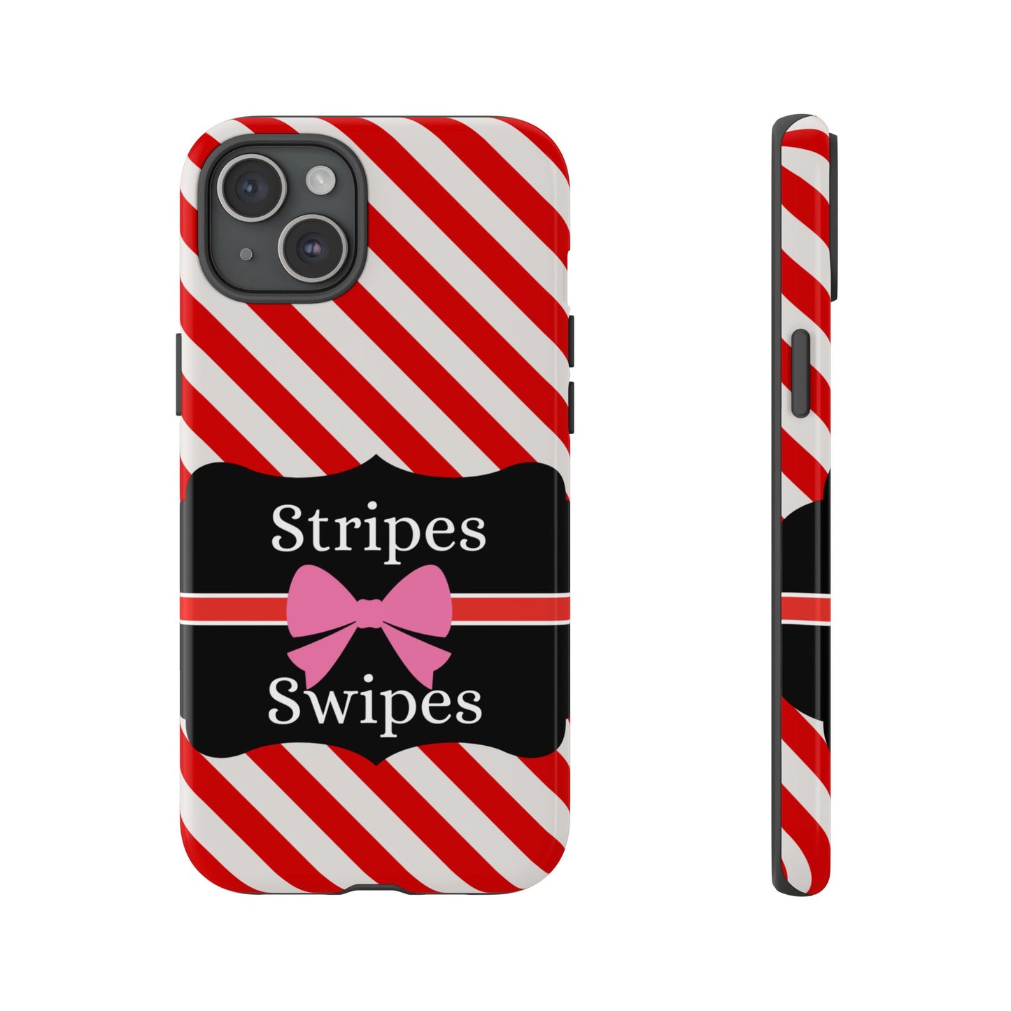 Phone Case iPhone 16/15/14 - Red/White Stripes & Swipes Tough Case