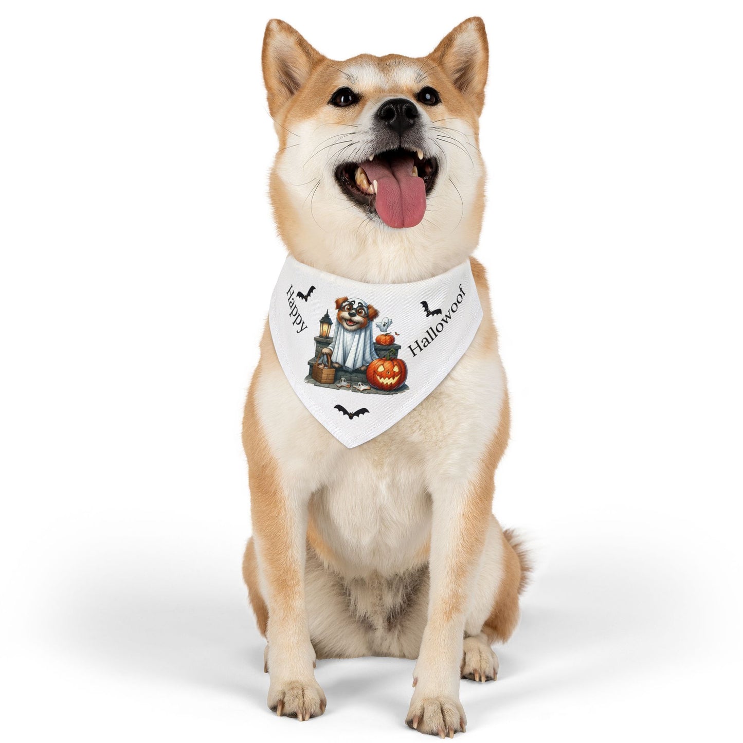 Happy "Hallowoof" - MEDIUM Pet Bandana Collar WHITE 05