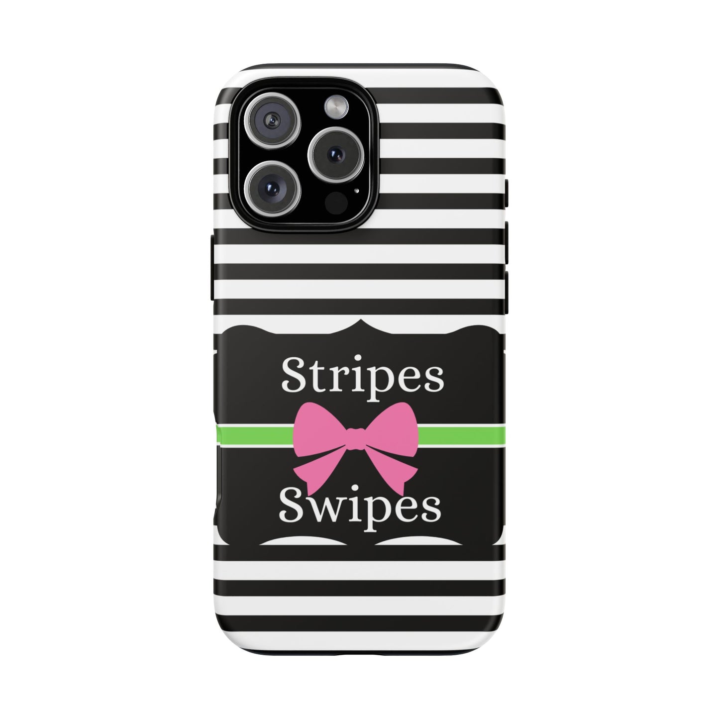 Phone Case iPhone 16/15/14 - Black/White/Green Stripes & Swipes Tough Case