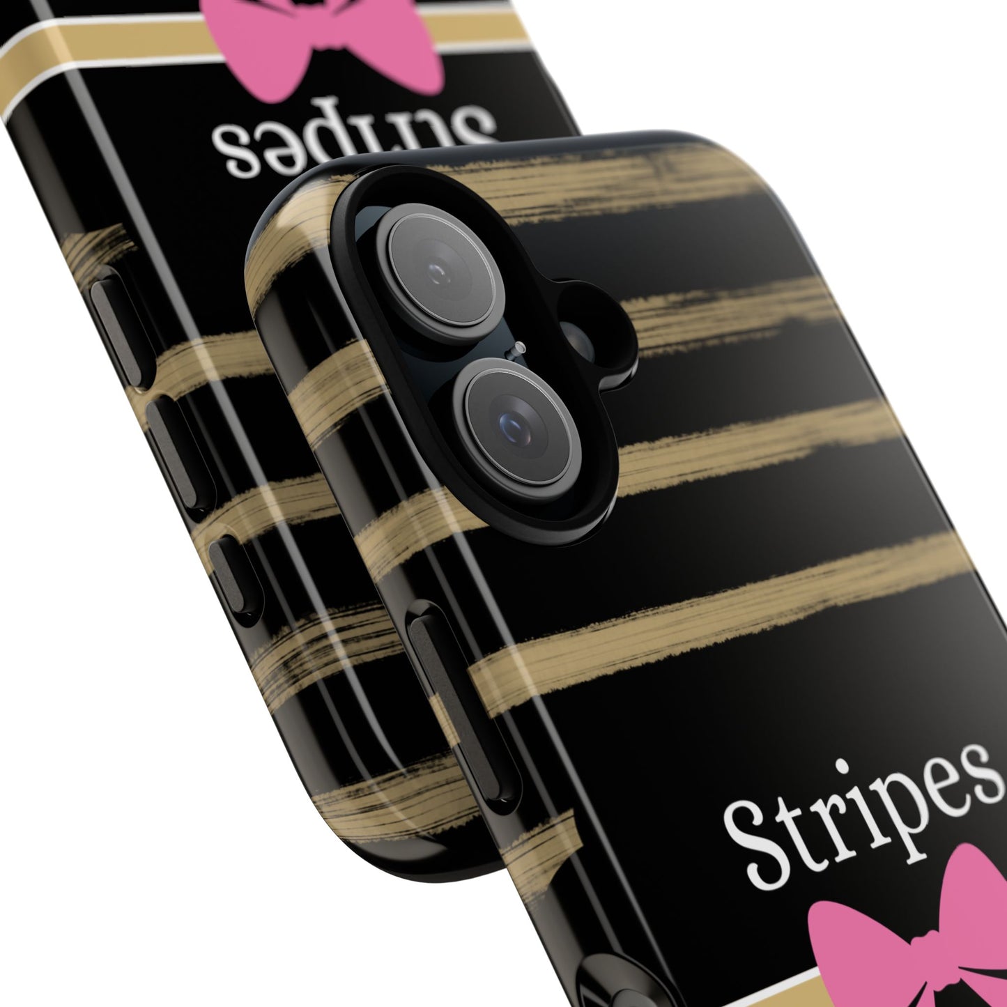 Phone Case iPhone 16/15/14 - Black/Beige Stripes & Swipes Tough Case