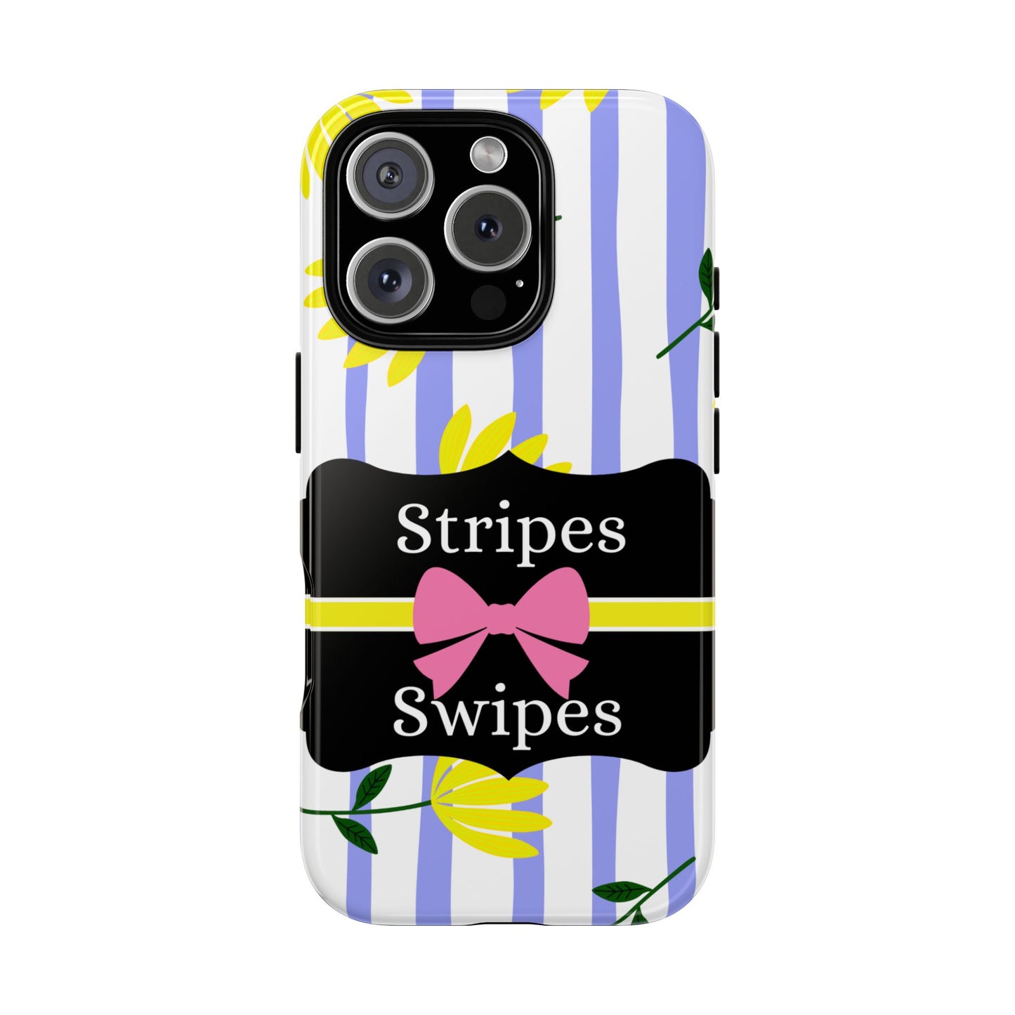 Phone Case iPhone 16/15/14 - Blue/White Yellow Stripes & Swipes Tough Case