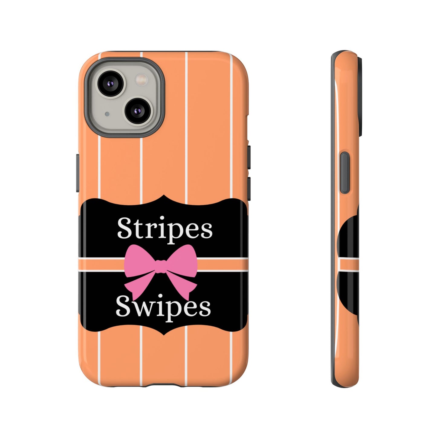 Phone Case iPhone 16/15/14 - Orange/White Stripes & Swipes Tough Case