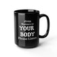 Stress Awareness Black Mug - Motivational Coffee Cup for Mindfulness, Self-Care Gift, Relaxation Daily Reminder, 15oz
