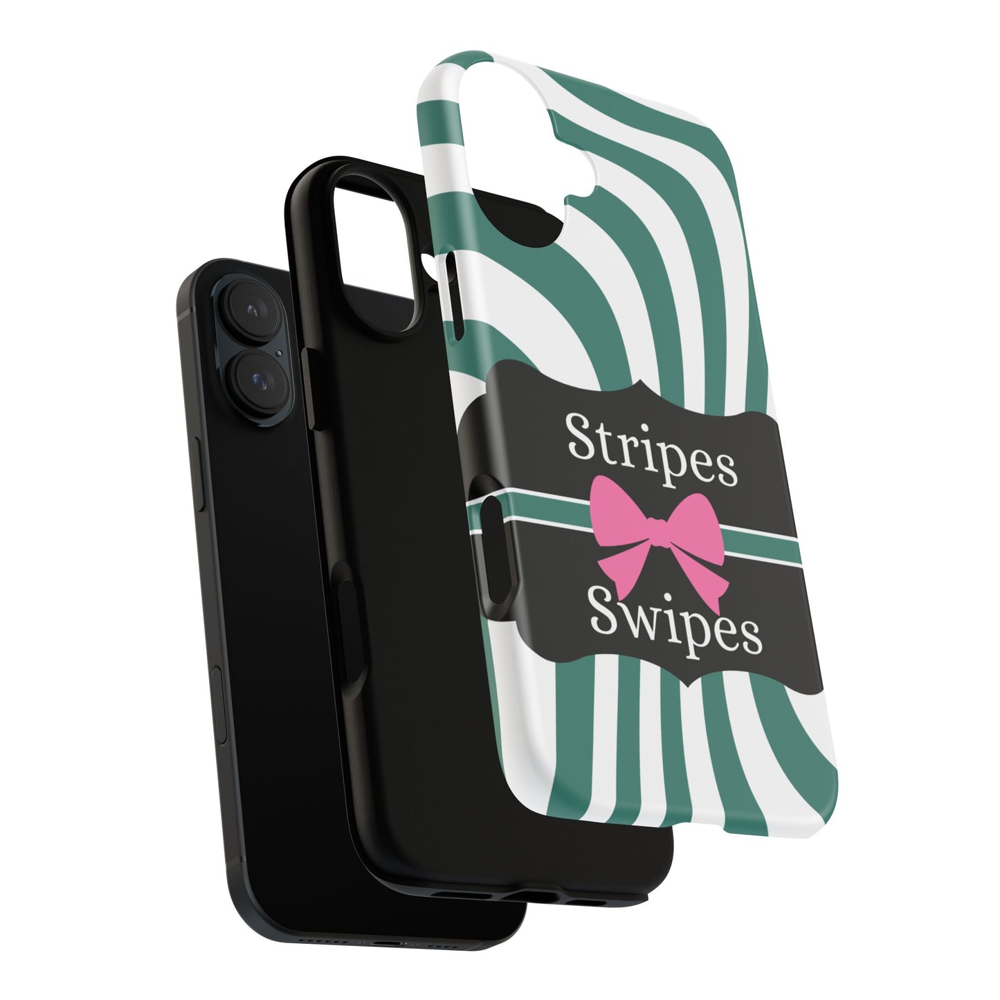 Phone Case iPhone 16/15/14 - Wavy Green/White Stripes & Swipes Tough Case