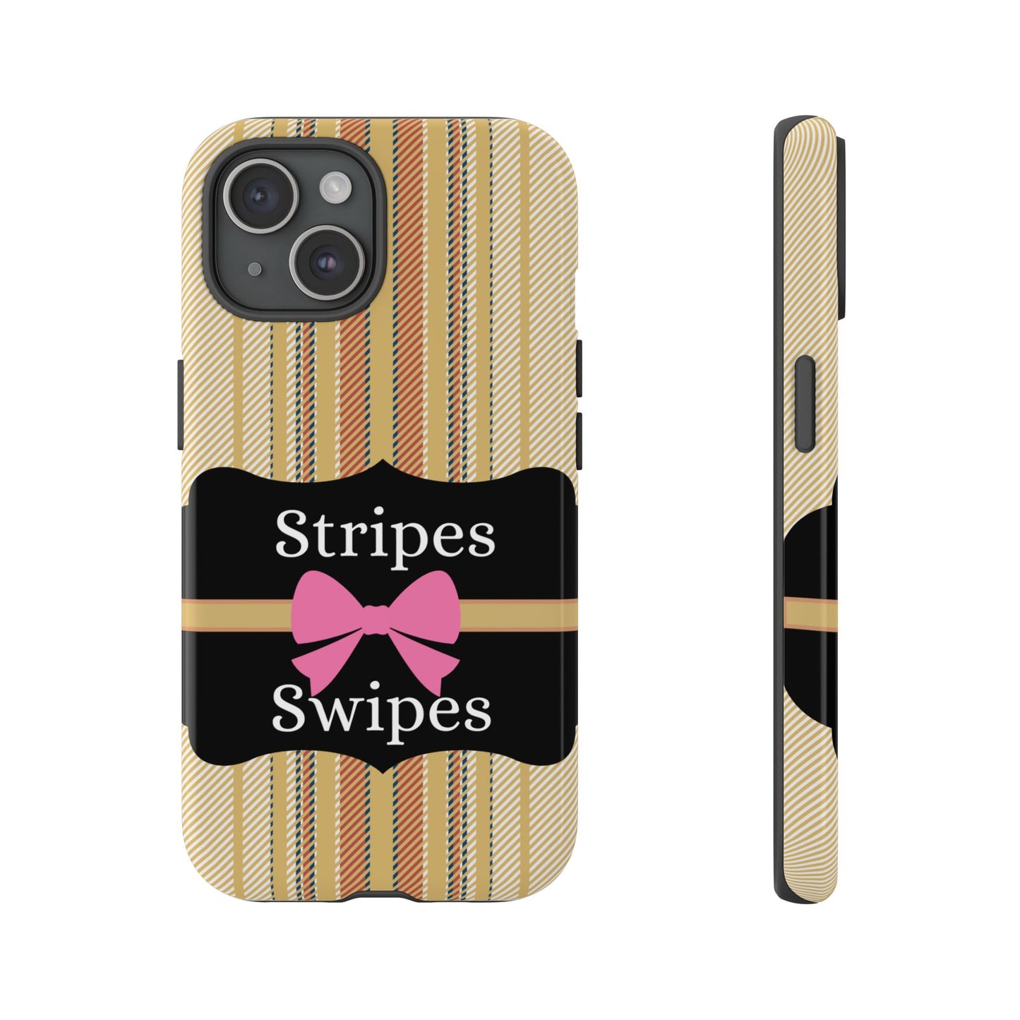 Phone Case iPhone 16/15/14 - Beige/Micro Stripes & Swipes Tough Case