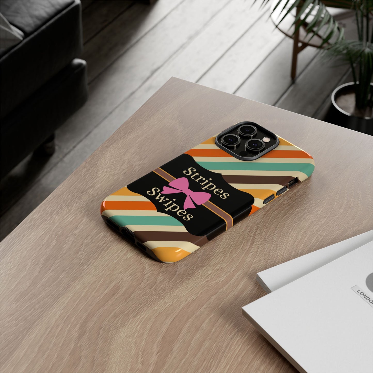 Phone Case iPhone 16/15/14 - Diagonal Retro Stripes & Swipes Tough Case