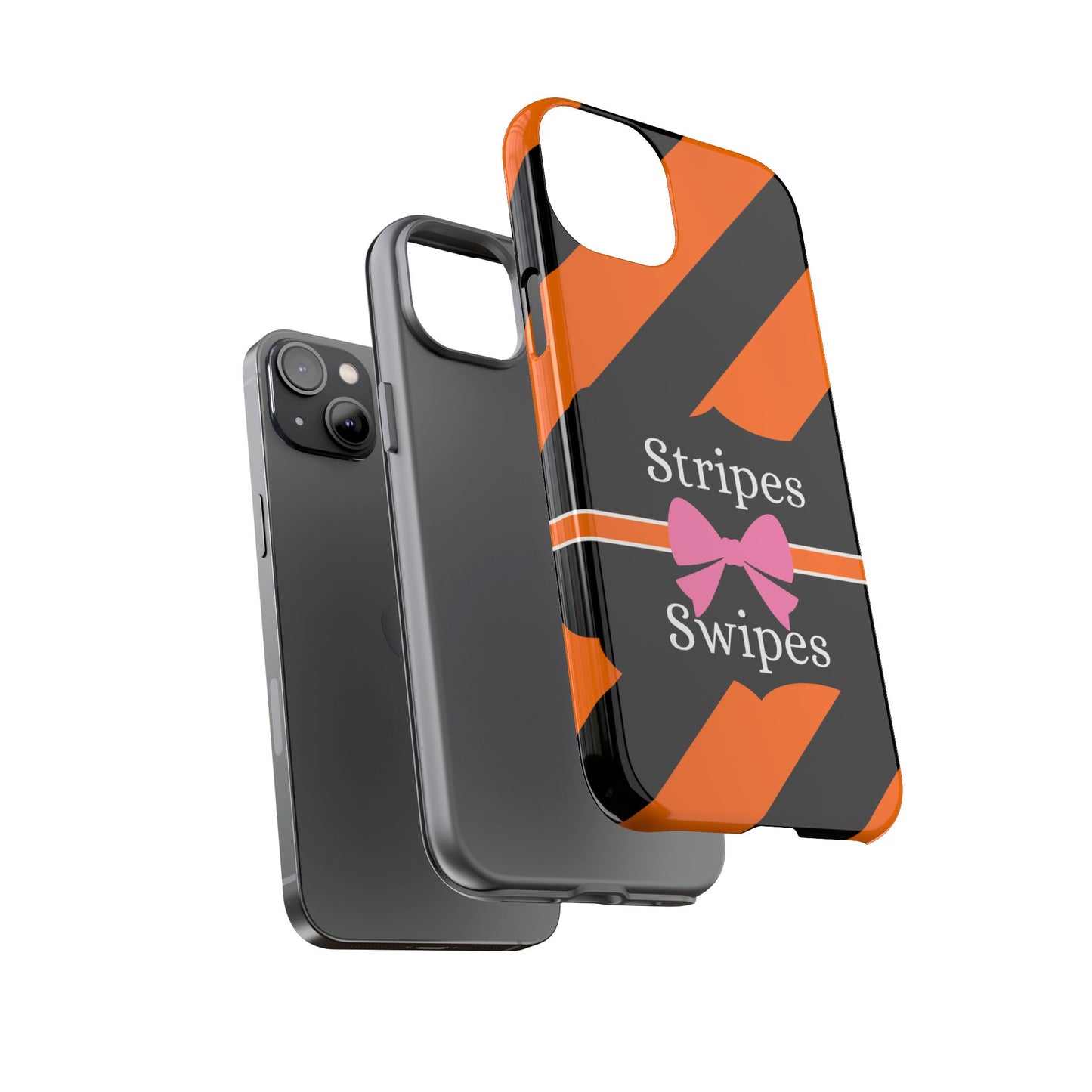 Phone Case iPhone 16/15/14 - Orange/Black Stripes & Swipes Tough Case