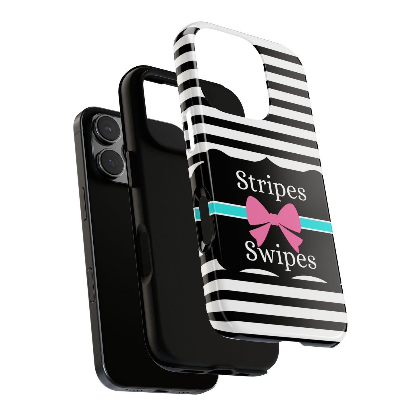 Phone Case iPhone 16/15/14 - Black/White/Blue Stripes & Swipes Tough Case