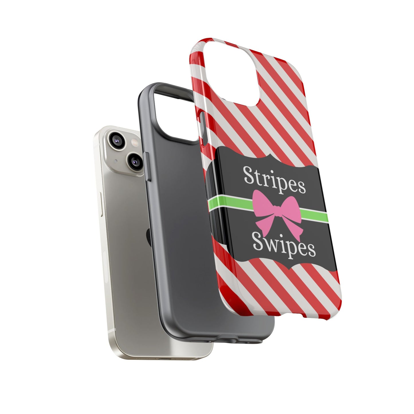 Phone Case iPhone 16/15/14 - Diagonal Red/White Stripes & Swipes Tough Case