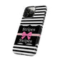 Phone Case iPhone 16/15/14 - Black/White/Pink Stripes & Swipes Tough Case