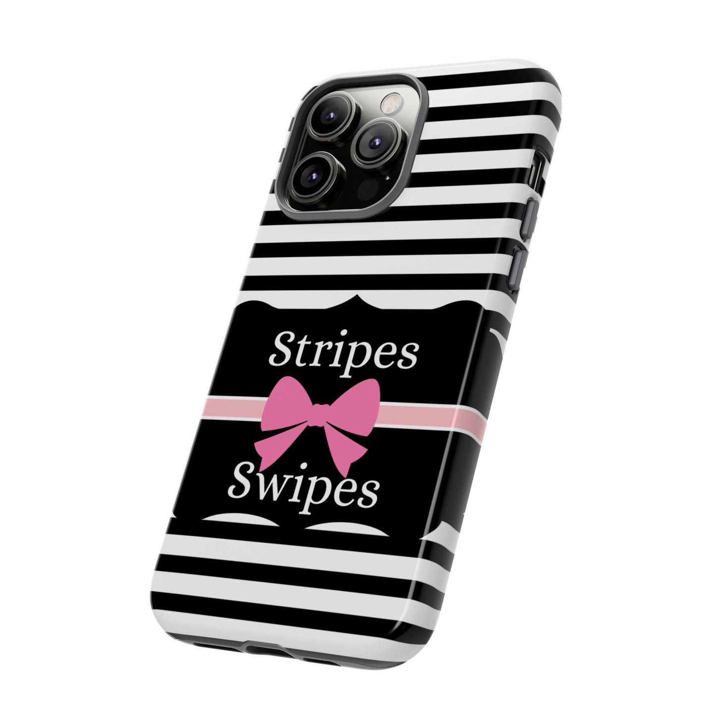 Phone Case iPhone 16/15/14 - Black/White/Pink Stripes & Swipes Tough Case