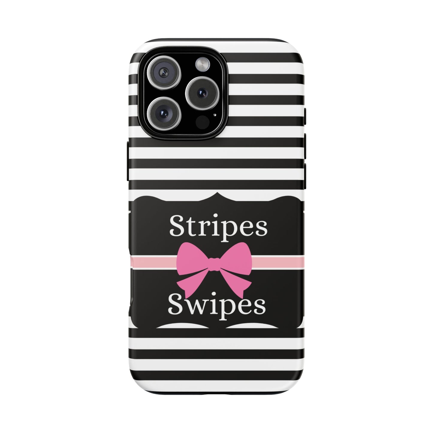 Phone Case iPhone 16/15/14 - Black/White/Pink Stripes & Swipes Tough Case