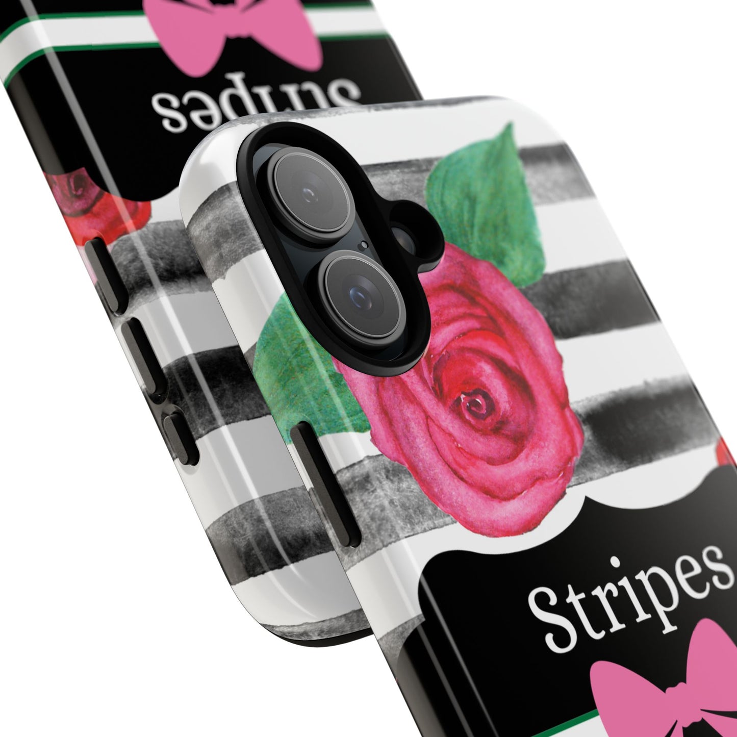 Phone Case iPhone 16/15/14 - Black/White Rose Stripes & Swipes Tough Case