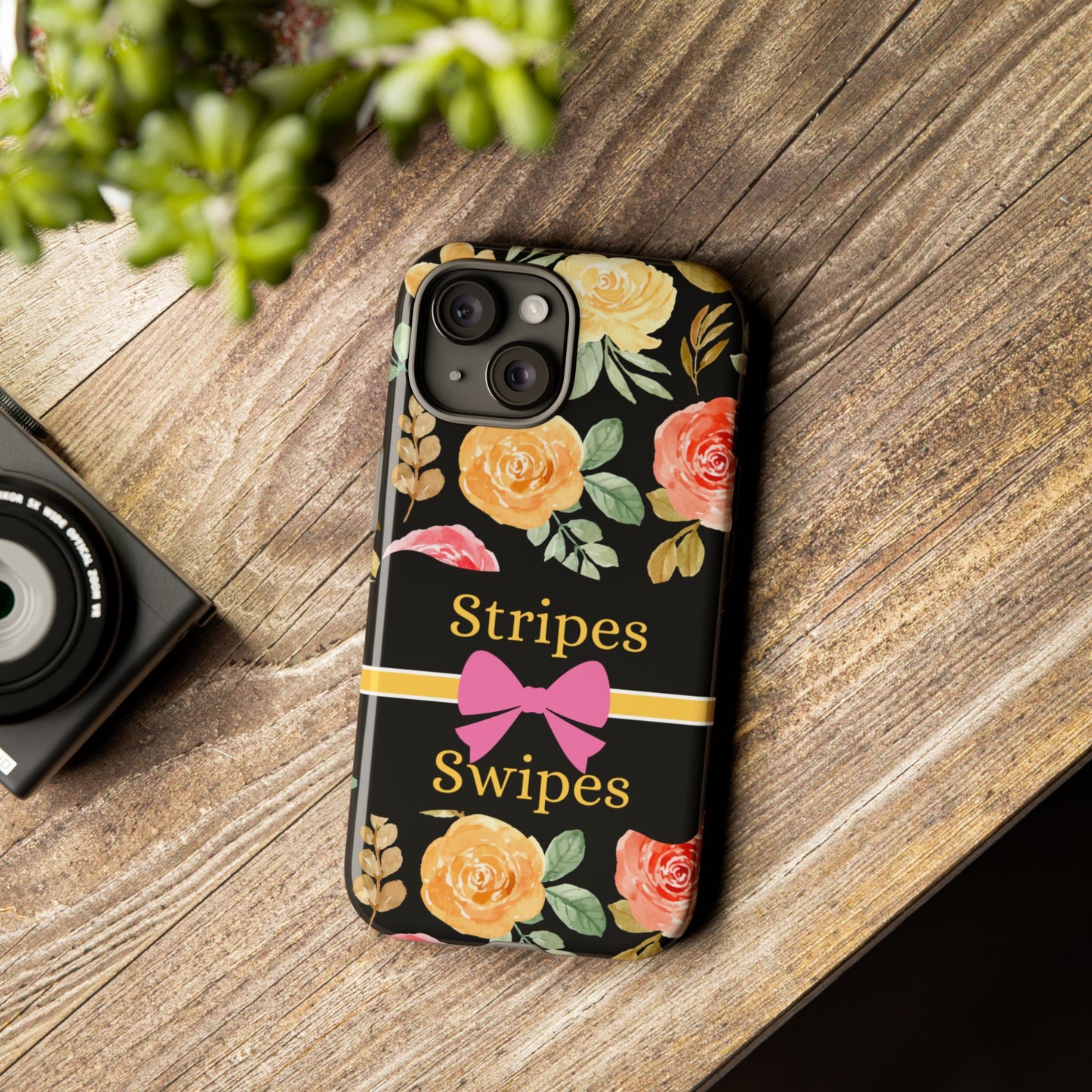 Phone Case iPhone 16/15/14 - Flowers Stripes & Swipes Tough Case