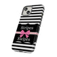Phone Case iPhone 16/15/14 - Black/White/Pink Stripes & Swipes Tough Case