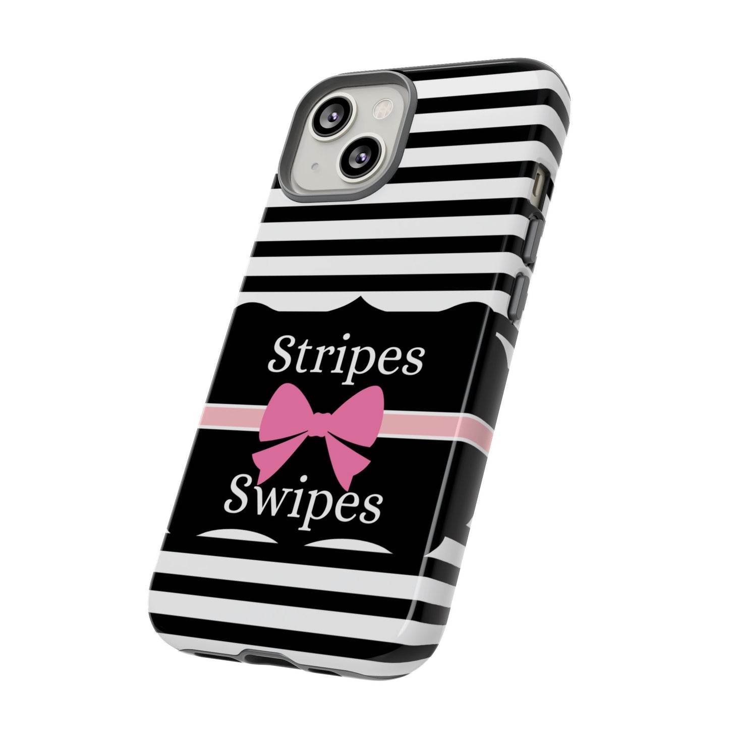 Phone Case iPhone 16/15/14 - Black/White/Pink Stripes & Swipes Tough Case