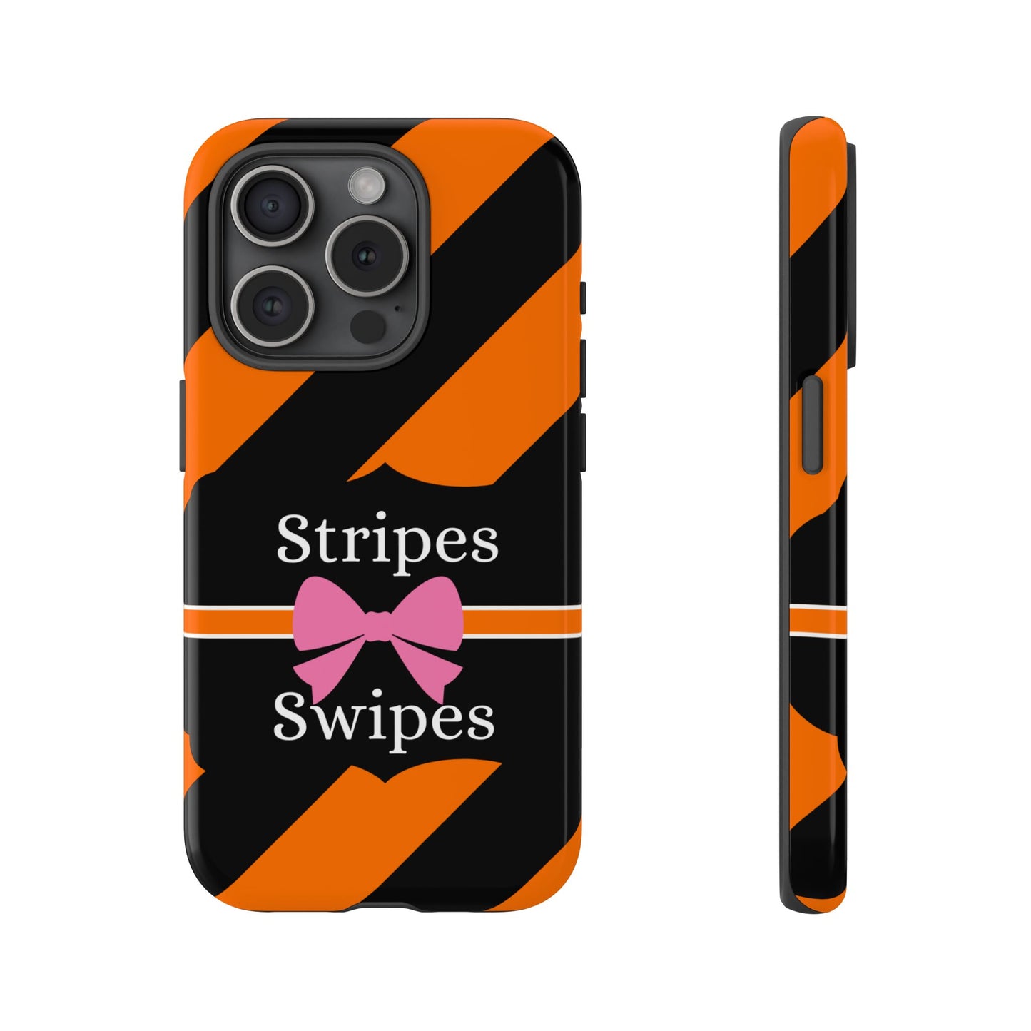 Phone Case iPhone 16/15/14 - Orange/Black Stripes & Swipes Tough Case