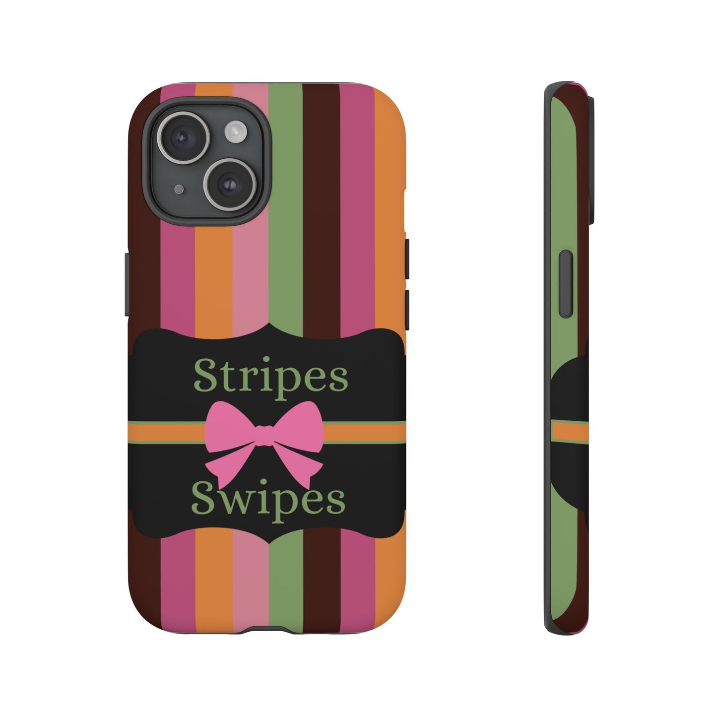 Phone Case iPhone 16/15/14 - Brown/Green Stripes & Swipes Tough Case