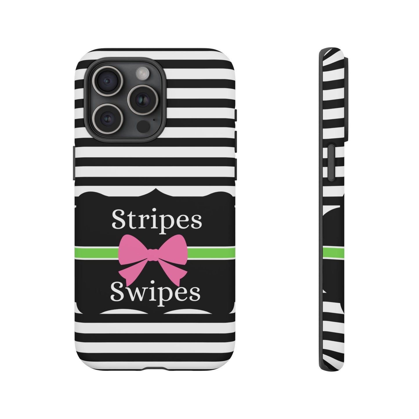 Phone Case iPhone 16/15/14 - Black/White/Green Stripes & Swipes Tough Case