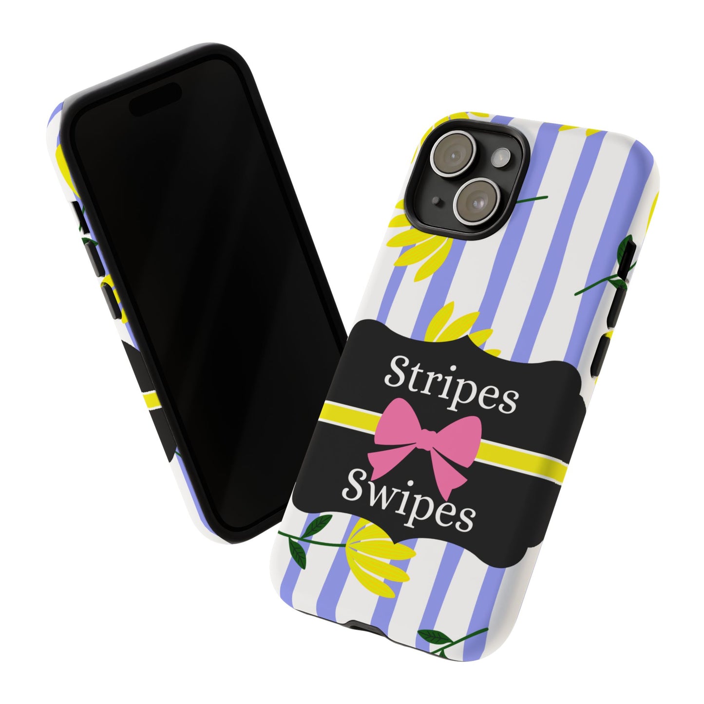 Phone Case iPhone 16/15/14 - Blue/White Yellow Stripes & Swipes Tough Case