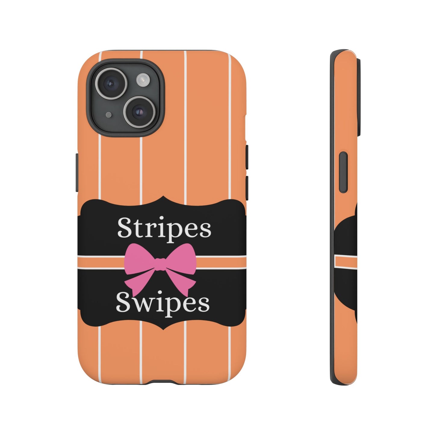 Phone Case iPhone 16/15/14 - Orange/White Stripes & Swipes Tough Case