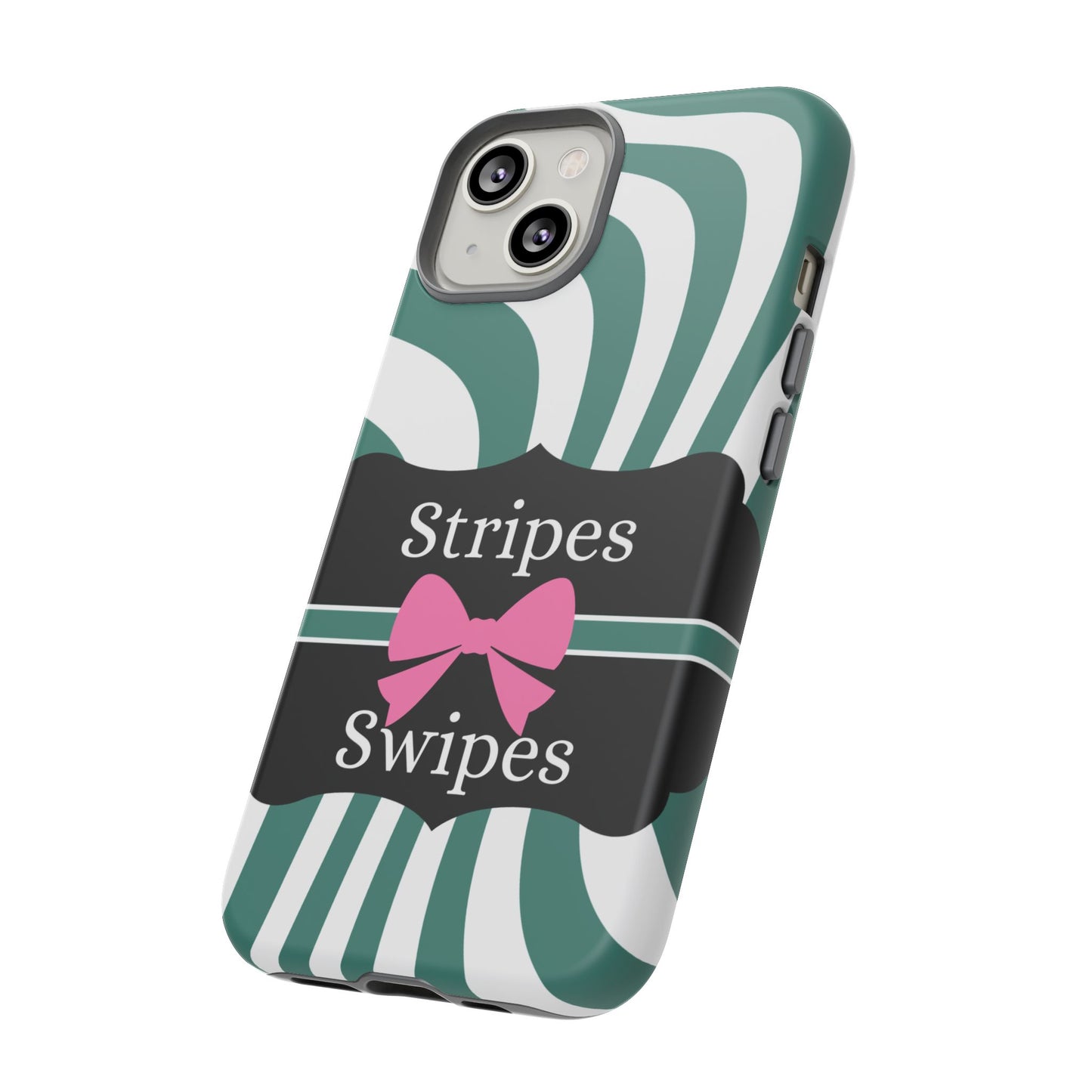 Phone Case iPhone 16/15/14 - Wavy Green/White Stripes & Swipes Tough Case