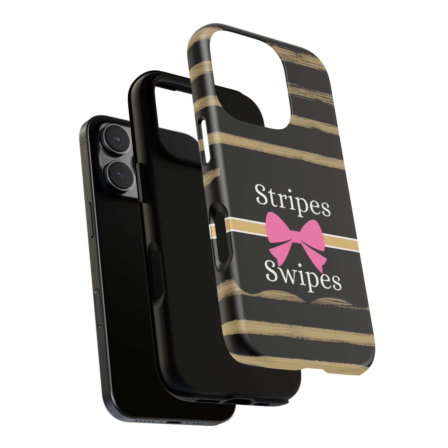 Phone Case iPhone 16/15/14 - Black/Beige Stripes & Swipes Tough Case