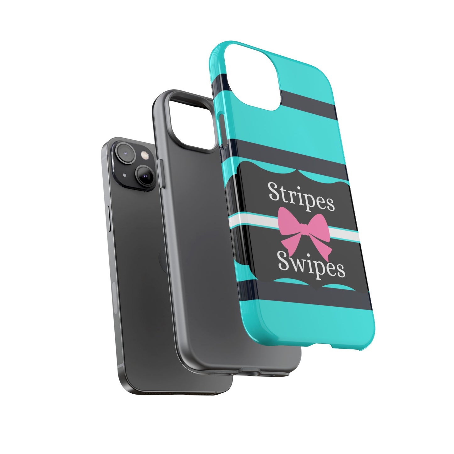 Phone Case iPhone 16/15/14 - Blue/Black Stripes & Swipes Tough Case