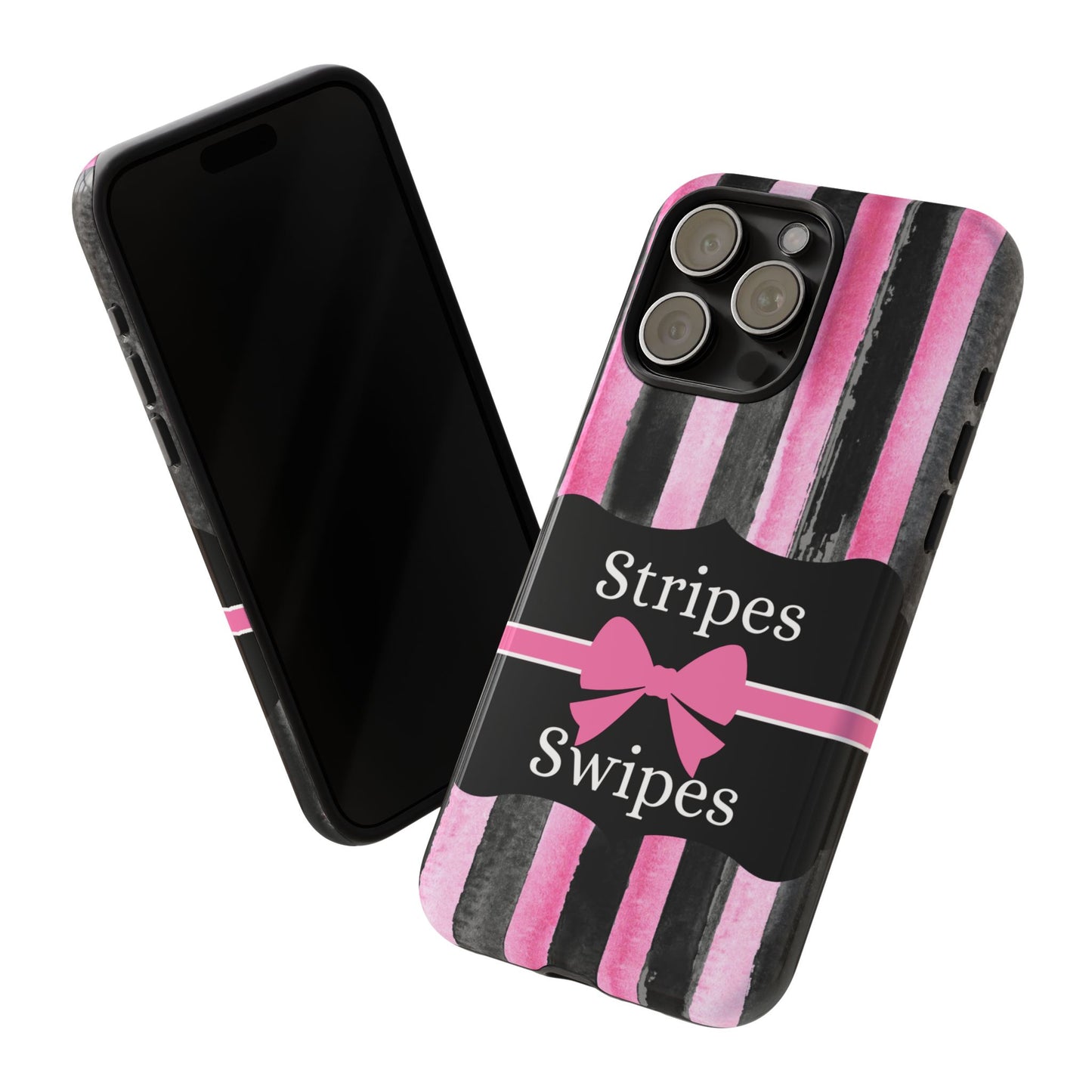 Phone Case iPhone 16/15/14 - Black/Pink Stripes & Swipes Tough Case